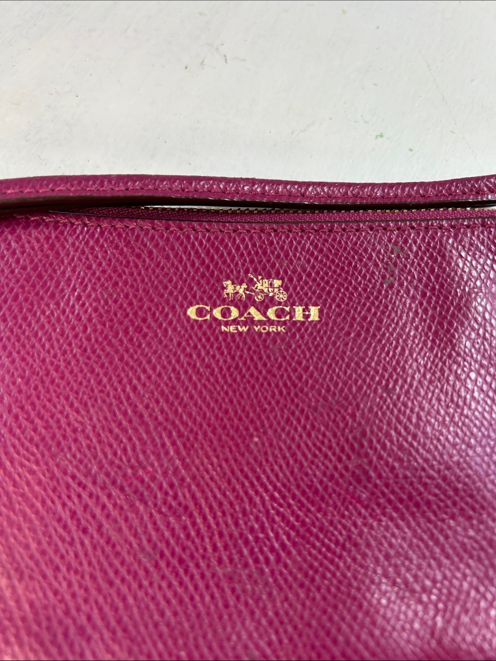 Coach Plum Textured Leather Wristlet with Gold Logo - Picture 2 of 5